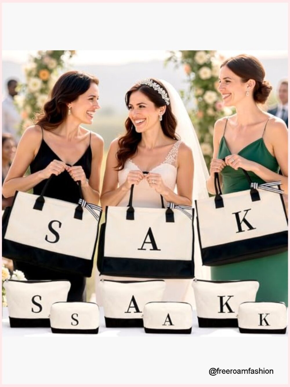 Large Canvas Tote Bag with 2 Cosmetic Bags, Zipper Closure, Removable Strap - Picture 2 of 7